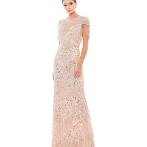 BRAND NEW MAC DUGGAL EMBELLISHED FRINGE CAP SLEEVE TRUMPET GOWN #4715 SIZE 12 - Picture 4 of 10